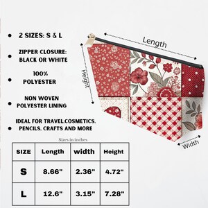 Floral Patchwork Cosmetic Bag, Travel Makeup Pouch, Quilted Zipper Bag, Small and Large Sizes, Perfect for Gift, Organizer Bag