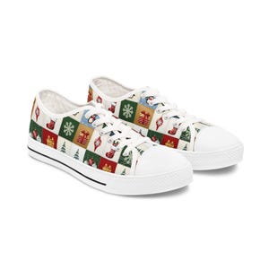 Trapunta patchwork festiva, scarpe da ginnastica basse da donna, scarpe casual da passeggio, scarpe da tennis in tela traspiranti, idee regalo