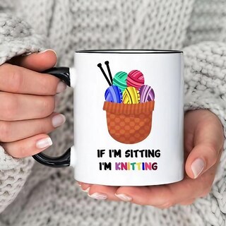 Tazza Grande Da 500 Ml Con Scritta If I'm Sitting I'm Knitting – Tazza In Ceramica Bianca Per Sferruzzatrici, Lavabile In Lavastoviglie E Microonde, Idea Regalo Per Appassionate Di Maglia