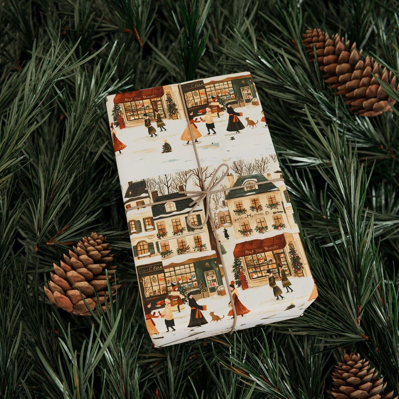 Festive Paris Christmas Gift Wrapping Paper, Holiday Cheer Festive Design, Elegant Christmas Wrapping Paper, Charming Paris Winter Scene image 3