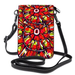 Elegant Chic Cell Phone Crossbody Wallet Bag, Bright Colorful Kente Cloth Inspired Design, Street Fair Bag, Jamaican African Juneteenth
