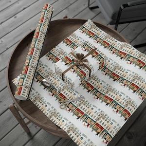 Décoration Paris en fête à Noël, Papier cadeau, Emballage cadeau des fêtes, Scène d'hiver française, Papier cadeau Noël image 2
