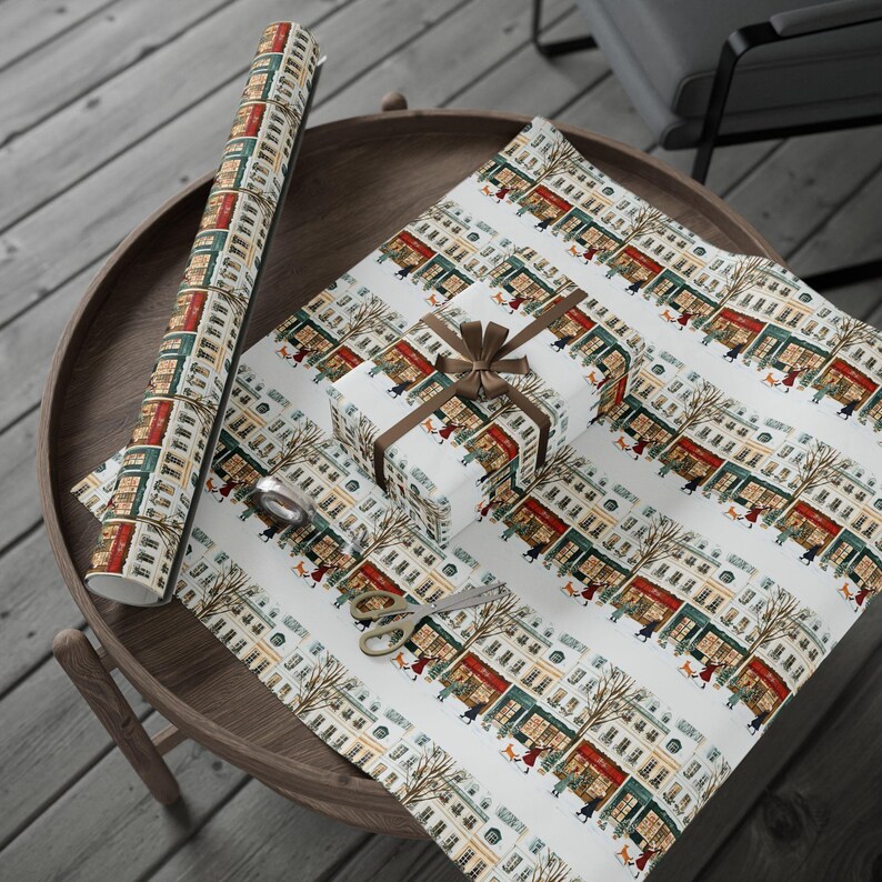Décoration Paris en fête à Noël, Papier cadeau, Emballage cadeau des fêtes, Scène d'hiver française, Papier cadeau Noël image 2