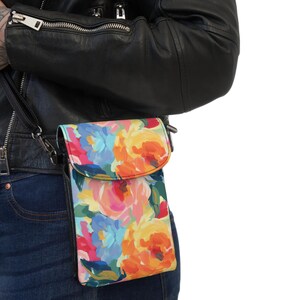 Elegant and Chic Floral Crossbody Cell Phone Wallet or Bag, Rose Design, Art Music Festival Inspired, Travel Crossbody Bag, Teacher Gift