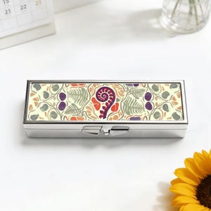 Chic And Elegant 7 Day Pill Box Organizer, Travel Vitamin Case for Purse, Unique Botanical Pillbox Gift, Discreet Medication Holder
