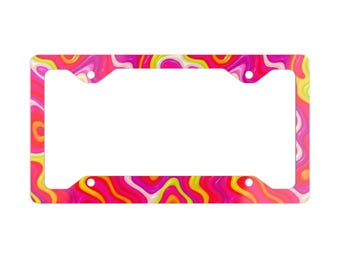 Elegant Abstract Design Metal License Plate Frame, Unique Car Decor, Glossy Finish, Custom Vehicle Accessory, Stylish Auto Tag, Unique Car