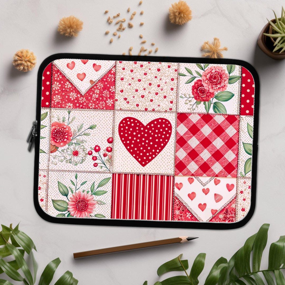 Vibrant Patchwork Quilt Laptop Sleeve, Dual Zipper Enclosures, Quilters ...