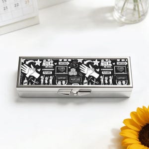 Chic and Elegant 7 Day Pill Box Organizer, Teacher Inspirational Learning Design Travel Vitamin Case, Support Nurture Trinket Earring Ring