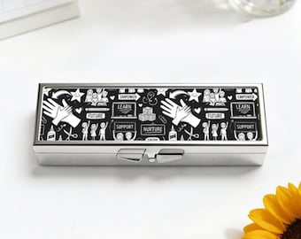 Chic And Elegant 7 Day Pill Box Organizer, Inspirational Learn Empower Pill Vitamin Box Case, Travel Trinkets Jewelry Box