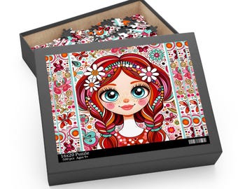 Niedliches Mädchen-Puzzle, glänzende Pappe | 120–500 Teile | Bedruckte Schachtel, Querformat, ab 9 Jahren