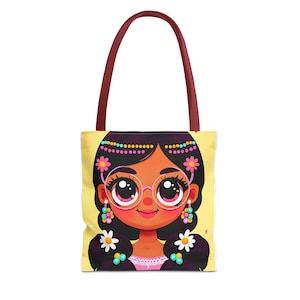 Cabas AOP, Cabas de Noël, Cabas pour la rentrée, Adorable fille de l'ethnie colorée, Conception de personnages de dessins animés, Cartable pour enfants