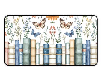 Beautiful Library Desk Mat, Unique Book Lovers Desk Accessory, Elegant Floral Butterfly Desk Pad, Home Office Decor, Gift Idea
