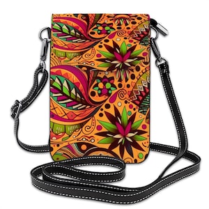 Elegant Chic Cell Phone Crossbody Wallet or Bag, Jamaican African Kente Cloth Inspired Design, Black History, Juneteenth Gift