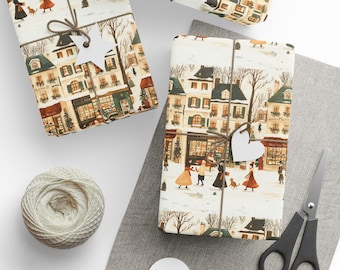 Papier cadeau Noël Paris festif, Joyeux Noël, design festif, Papier cadeau Noël élégant, charmante scène d'hiver de Paris