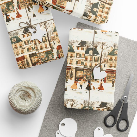 Festive Paris Christmas Gift Wrapping Paper, Holiday Cheer Festive Design, Elegant Christmas Wrapping Paper, Charming Paris Winter Scene
