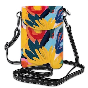 Elegant and Chic Crossbody Cell Phone Wallet Bag, Abstract Floral Purse, Art Lover Gift, Christmas Gift Idea, Birthday Gift, Art Teacher