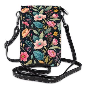 Elegant And Chic Floral Crossbody Cell Phone Purse Wallet Bag, Art Music Festival Inspired Bag Design, Travel Crossbody Bag or Wallet