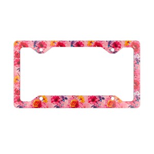 Marco de matrícula metálico floral único y elegante, acabado brillante, decoración elegante para vehículos, accesorios estéticos para autos, regalo para amantes de las flores, auto personalizado