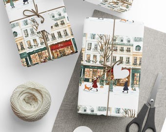 Festive Paris at Christmas Design, Gift Wrapping Paper, Holiday Present Wrapping, French Winter Scene, Christmas Gift Wrapping Paper