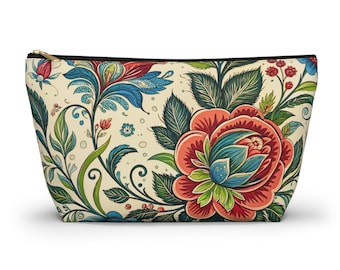 Florales skandinavisches Rosemaling-Muster-Design, Zubehörtasche mit T-Boden, Make-up-Tasche, Federtasche, Reisezubehörtasche, Brautjungfer