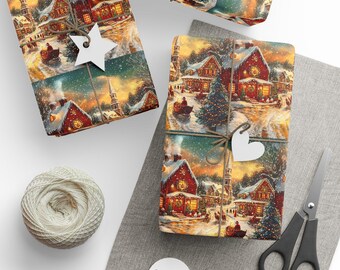 Festliche frohe Weihnachten Design Geschenkpapier, Weihnachtslandschaft Geschenkpapier, Urlaub elegante Weihnachtsverpackung, Weihnachtsgeschenkverpackung