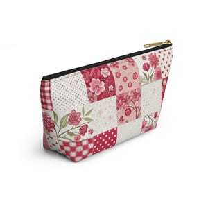 Patchwork Quilt Pattern Design Accessory Pouch with T-bottom, Makeup Bag, Pencil Bag, Travel Accessory Bag, Bridal Party Gift image 5