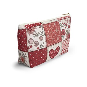 Patchwork Quilt Pattern Design Accessory Pouch with T-bottom, Makeup Bag, Pencil Bag, Travel Accessory Bag, Bridal Party Gift image 3