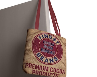 AOP Tote Bag, Faux Vintage Burlap Cocoa Farm Bureau, Inspired Design, Travel Tote, Teacher Student Tote, Coffee, Seed Bag
