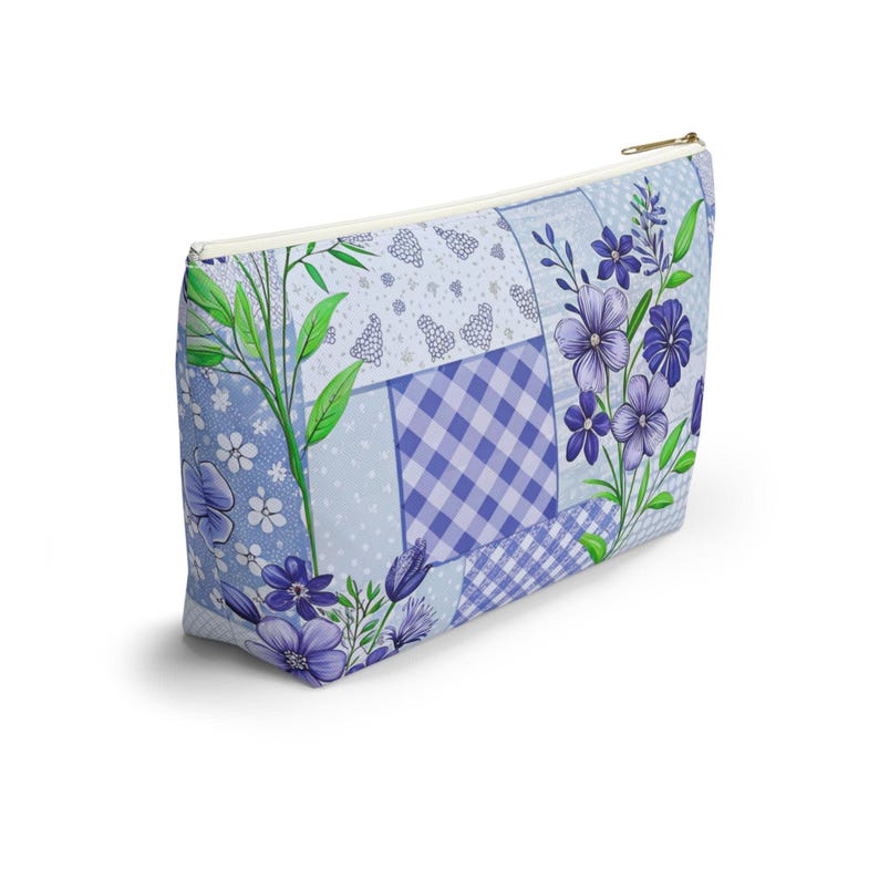 Patchwork Quilt Muster Design Zubehör Beutel mit T-Boden, Kosmetik Make-up Tasche, Federtasche, Reisezubehör Tasche, Brautparty Geschenk Bild 3