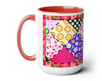 Quilters Coffee Mug, Patchwork Quilt Pattern, I Love Quilts, Sewing Gift, Fabric Hoarder, Design 2