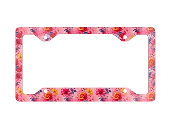 Unique Elegant Floral Design Metal License Plate Frame with Glossy Finish, Car Accessories, Chic Vehicle Decor, Custom Auto Tag, Gift
