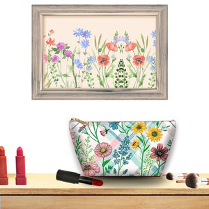 Floral Wall Art, Wildflower Print, Botanical Illustration, Makeup Bag with Flowers, Floral Decor, Cosmetic Pouch, Gift for Her