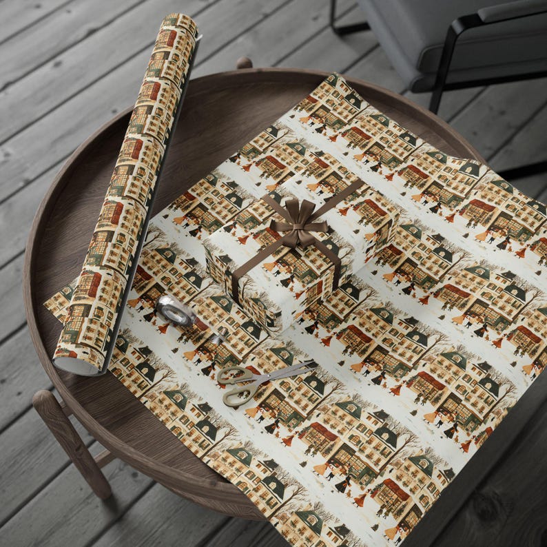 Festive Paris Christmas Gift Wrapping Paper, Holiday Cheer Festive Design, Elegant Christmas Wrapping Paper, Charming Paris Winter Scene image 2