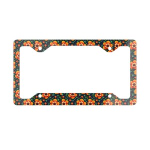 Moldura de placa de metal floral elegante com acabamento brilhante, acessórios exclusivos para carro, decoração chique para veículo, suporte de placa estiloso