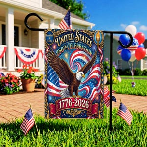 Festive USA 250th Anniversary Commemorative Flag With Eagle | Patriotic Garden and House Banner, 1776-2026 Celebration Decor