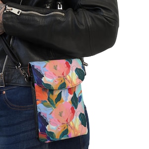 Elegant and Chic Floral Crossbody, Cell Phone Wallet or Bag, Art Inspired Bag, Travel Bag, Small Crossbody, Street Fair Style