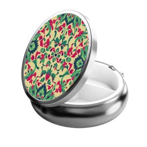 Chic Round Small Pill Box Organizer | Faux Vintage Style Compass Design Pill Box Case | Travel Pill Box for Daily Meds