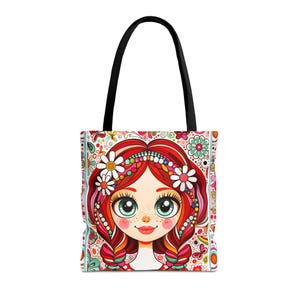 Cabas AOP, jolie fille rousse, sac fourre-tout de Noël, cabas pour la rentrée des classes pour enfants, cabas coloré visage de fille mignonne, idée cadeau unique