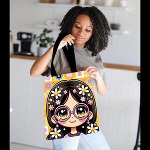 Cabas AOP, Cabas de Noël, Cabas pour la rentrée, Jolie fille, Sac amusant pour tous les jours, Cabas enseignant et étudiant