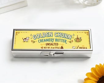Estuche para pastillas inspirado en una mantequera dorada de imitación, elegante organizador de vitaminas de 7 días, caja de viaje retro para baratijas, regalo único para amantes de la gastronomía.