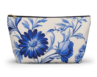 Chinoiserie Blumenmuster Zubehör Tasche mit T-Boden, Kosmetik Make-up Tasche, Federmäppchen, Reise Zubehör Tasche, Brautparty Geschenk