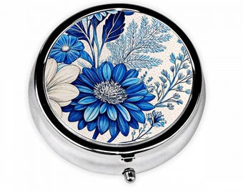 Elegant, chic rund liten pillerask, prydnadsföremål i vintagestil, kompakt resetablett för piller, etui inspirerat av Chinoiserie