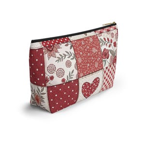 Patchwork Quilt Pattern Design Accessory Pouch with T-bottom, Makeup Bag, Pencil Bag, Travel Accessory Bag, Bridal Party Gift image 5