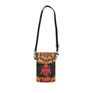 Afrikanische Königin Elegante und schicke kleine Handy Crossbody Brieftasche oder Tasche, Schwarze Geschichte Inspiriertes Design, Juni, Geburtstagsgeschenk für Weihnachten
