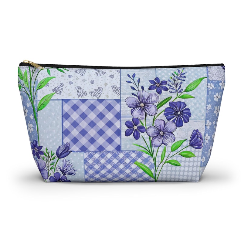 Patchwork Quilt Muster Design Zubehör Beutel mit T-Boden, Kosmetik Make-up Tasche, Federtasche, Reisezubehör Tasche, Brautparty Geschenk Bild 1