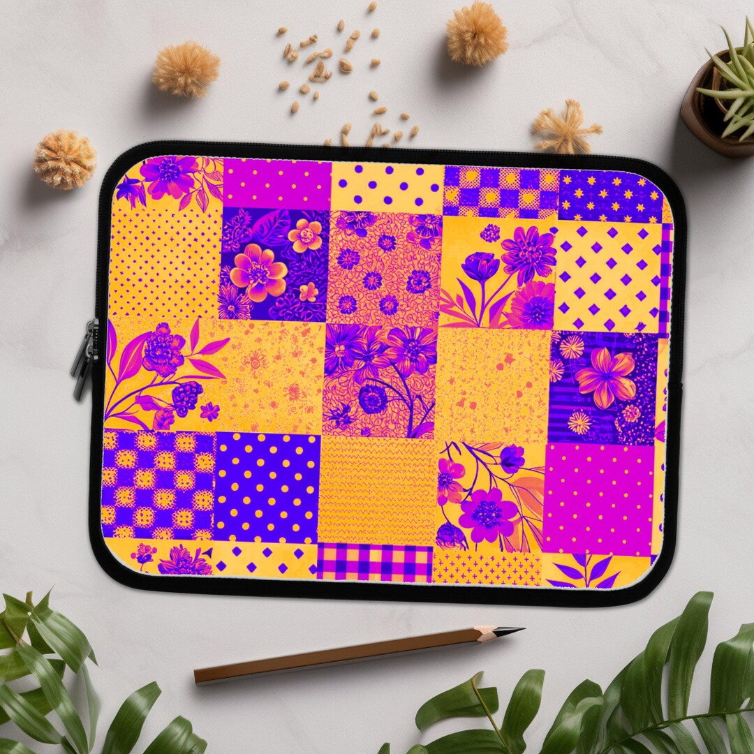 Vibrant Patchwork Quilt Laptop Sleeve, Dual Zipper Enclosures, Quilters ...