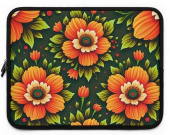 Vibrant Floral Laptop Sleeve with Dual Zipper Enclosures, Floral Laptop Cover for Teachers and Students, Tech Accessories Case