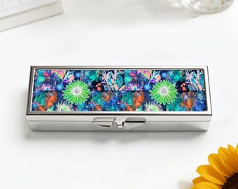 Chic Elegant Floral 7 Day Pill Box Organizer, Whimsical Vitamin Case, Unique Trinkets Earring Ring Travel Pill Box for Women, Trend Setter