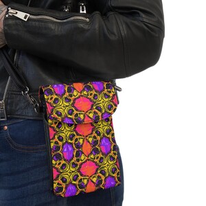 Elegant and Chic Ethnic African Kente Cloth Inspired Small Cell Phone Crossbody Wallet or Bag for Festivals, Street Fair, and Travel
