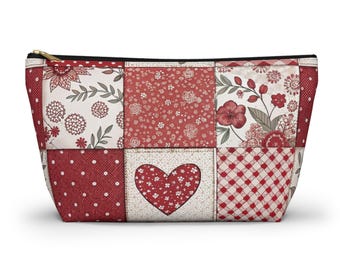 Patchwork Quilt Pattern Design Accessory Pouch with T-bottom, Makeup Bag, Pencil Bag, Travel Accessory Bag, Bridal Party Gift
